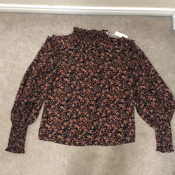 Max Studio | Floral Smocked Mock Neck Ruffled Blouse - Picture 3 of 9